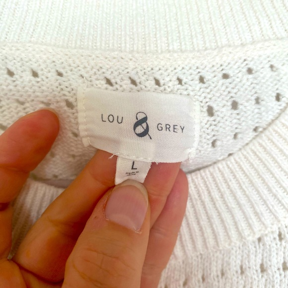 Lou & Grey Striped Pointelle Drawstring Sweater. Size Large. - Picture 5 of 6